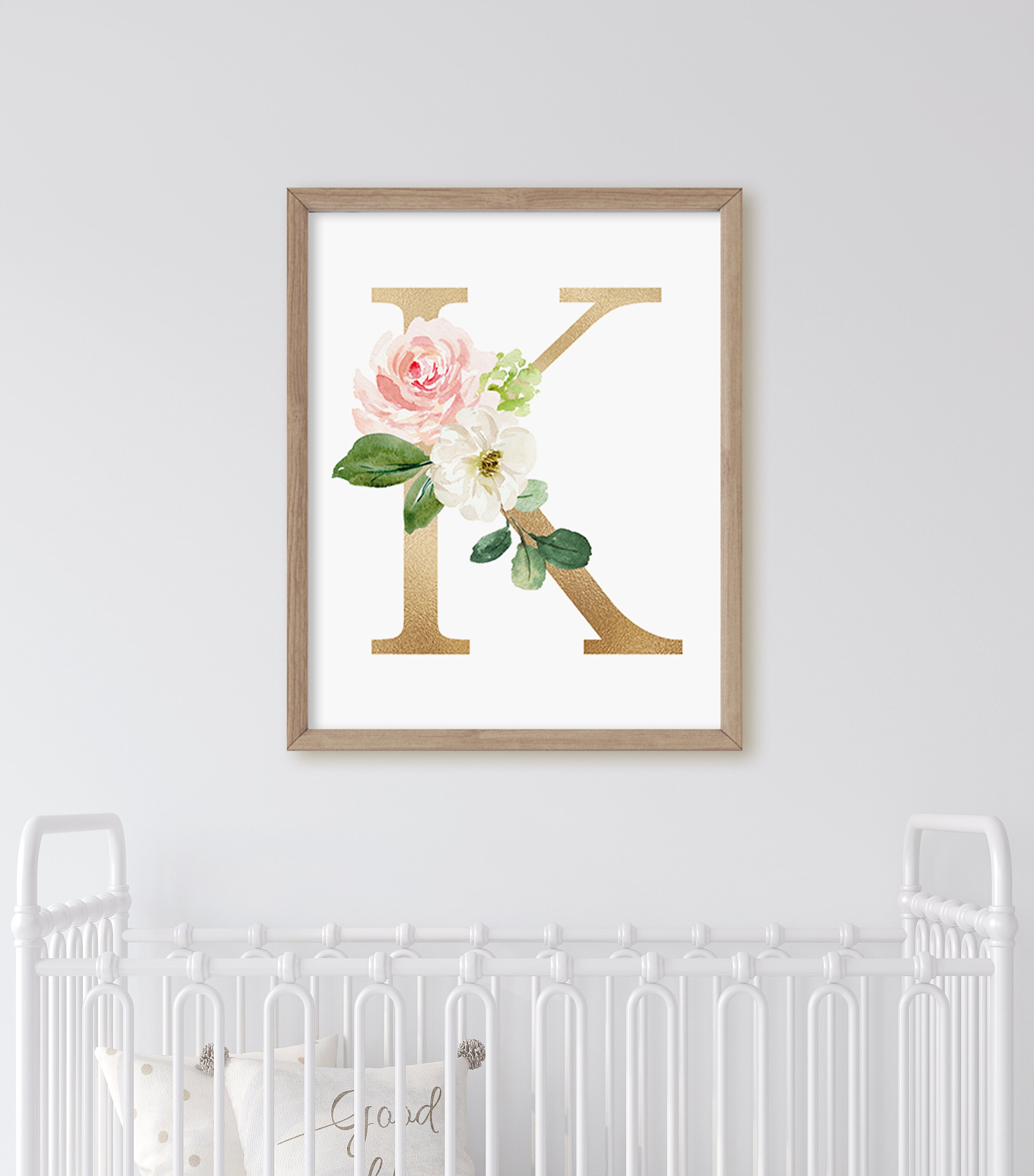 Baby Girl Nursery Art Prints Gold Monogram Watercolor Floral - Etsy