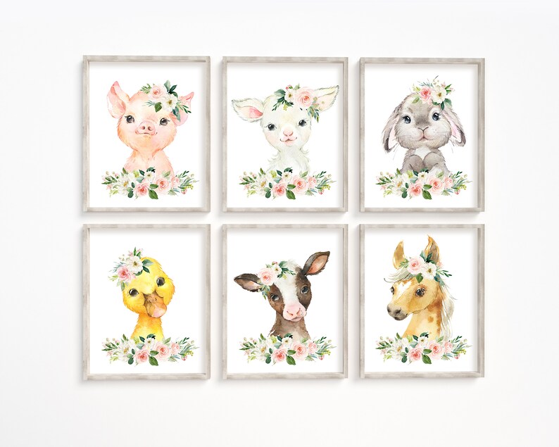 Baby Cadeau Konijn Lam Koe Paard Kraam Cadeau Boerderij Dieren Babykamer Printen Kunst aan de muur Dieren Posters Kinderkamer Decor