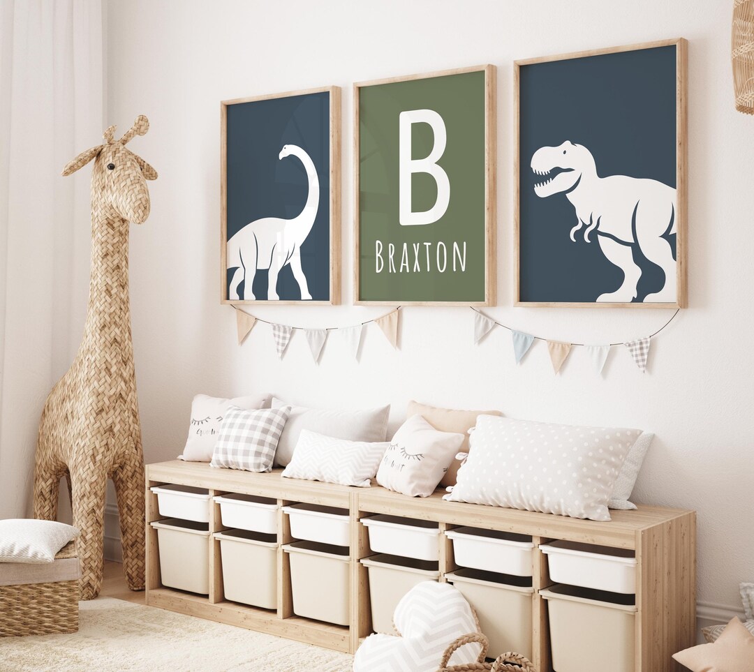 Personalized Dinosaur Nursery Wall Art, Dino Nursery Decor, Kids ...
