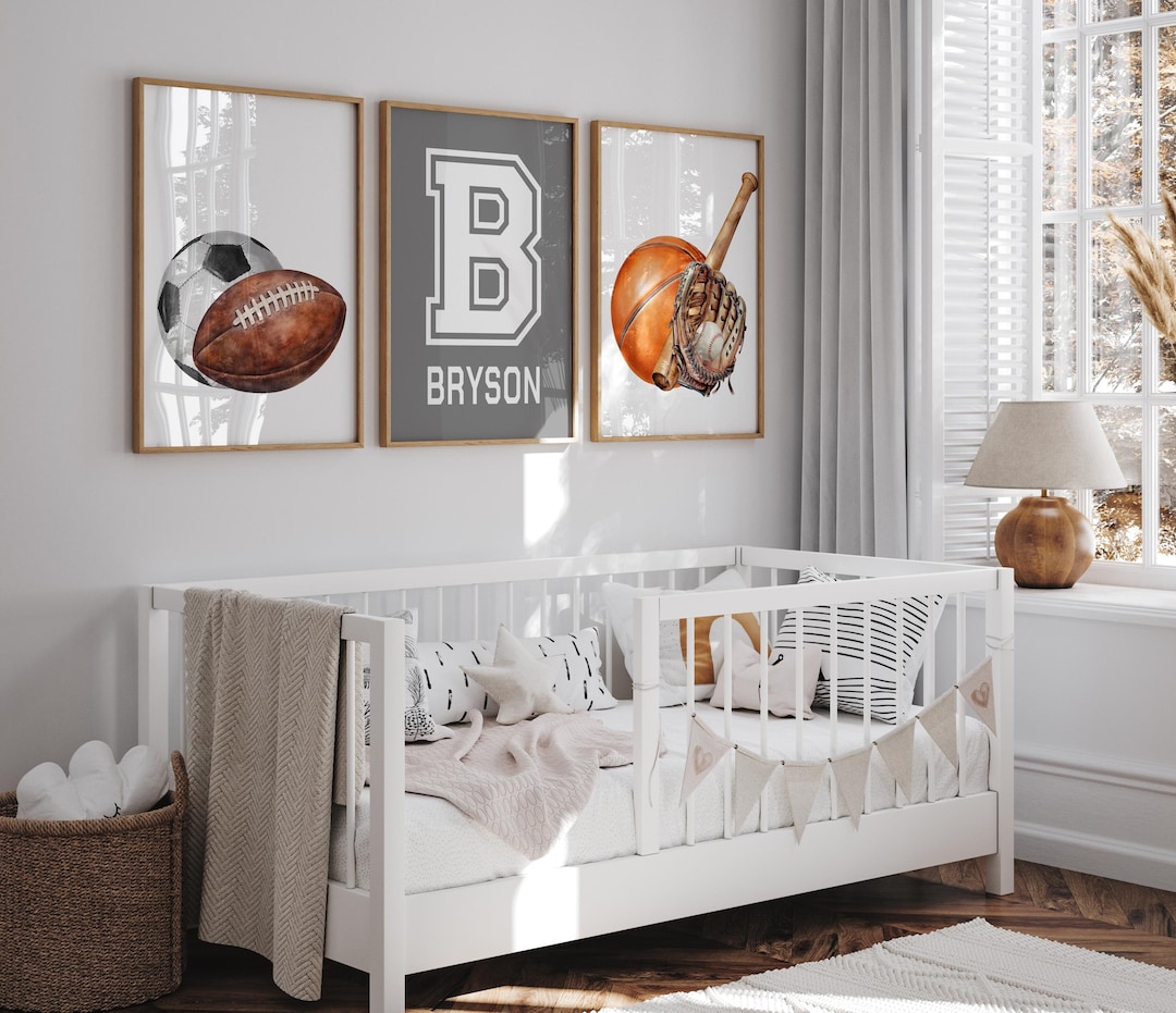 Personalized Sports Nursery Wall Art, Sports Nursery Prints, Kids Sports Wall Decor, Kids Room ...