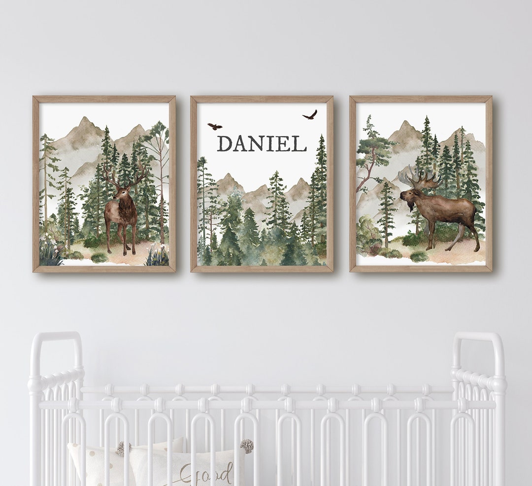 Personalized Nursery Print, Custom Name Print, Wilderness, Mountains ...