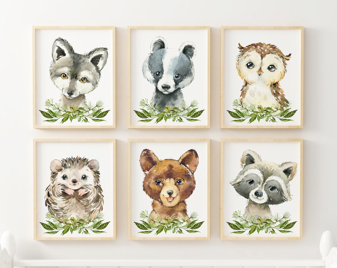 6 Woodland Animal Prints, Boys Room Decor, Baby Boy Nursery Wall Art ...