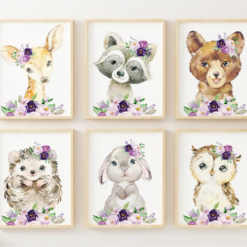 Woodland Animal Prints Girls Room Decor Baby Girl Nursery Etsy