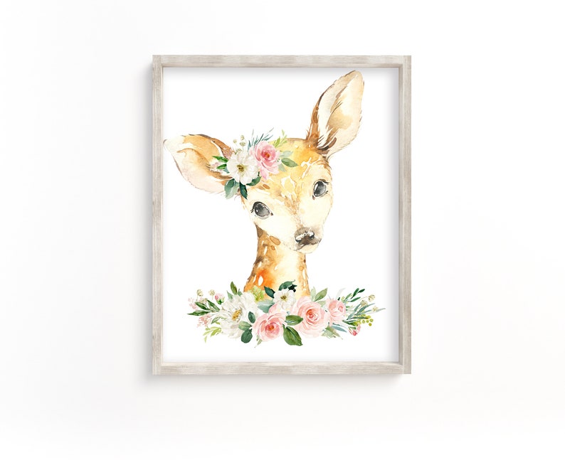 Floral Woodland Animal Prints Baby Girl Nursery Wall Art Etsy