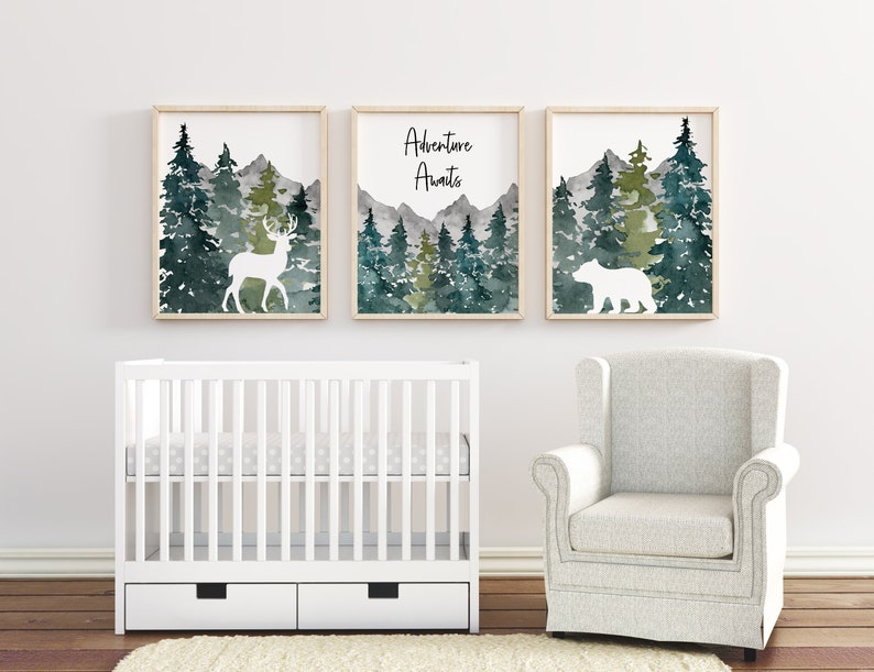 Adventure Awaits, Adventure Nursery Decor, Woodland Nursery Print, Nursery Decor, Wall Art, Tree Print, Printable Wall Art, Digital Download image 1