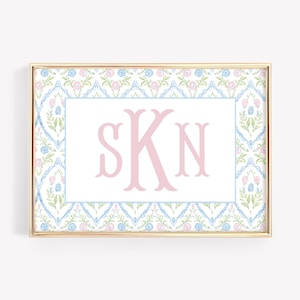 Personalisierte Kinderzimmer Monogramm, Baby Mädchen Raum Dekor, Aquarell Blumen Kinderzimmer, rosa blaues Blumen GrandMillennial, Blumenkinderzimmer Dekor,