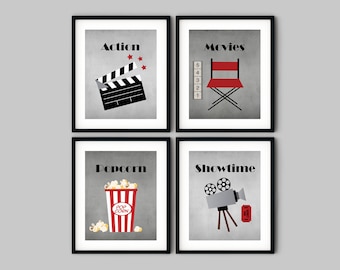 Home Theater Wall Decor, Movie Theater Decor, Printable Wall Art, Movie Posters, Cinema Posters, Movie Lover Gift, Home Decor, Showtime,