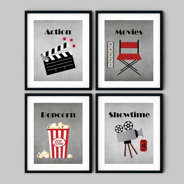 Home Theater Wall Decor, Movie Theater Decor, Printable Wall Art, Movie Posters, Cinema Posters, Movie Lover Gift, Home Decor, Showtime,