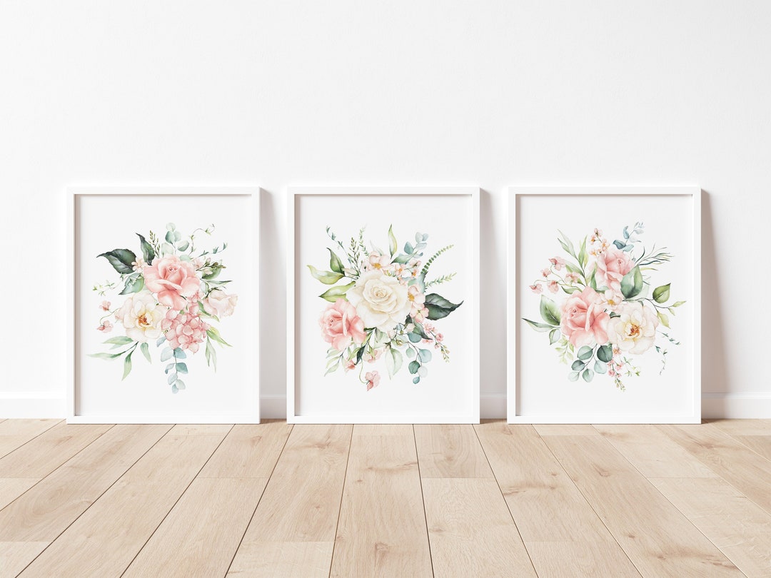 Set of 3 Pink Floral Prints, Floral Nursery Wall Art, Girl Nursery ...