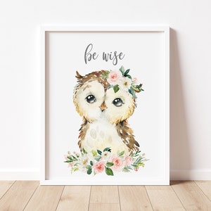 Baby Girl Pink Peach Floral Nursery Prints, Woodland Animal Wall Art ...