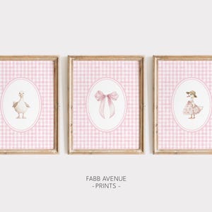 Goose Nursery Prints, Farm Animals, Goose Wall Decor, Gingham, Pink Bow, Farmhouse Art, Girl Nursery Decor, Duck Wall Art, Instant Download,