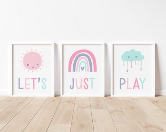 Let's Just Play Prints, Girl Playroom Wall Art, Rainbow Print, Toddler Playroom Wall Art, Playroom Poster, Kids Printables, Kids Room Print,