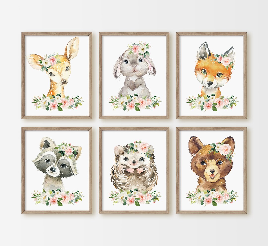 Woodland Animal Prints, Girls Room Decor, Baby Girl Nursery Wall Art ...