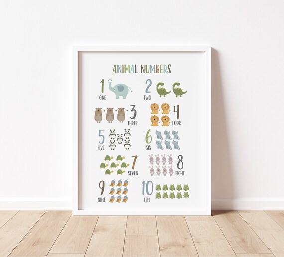 Animal Numbers Print PRINTABLE Wall Art Educational Counting 