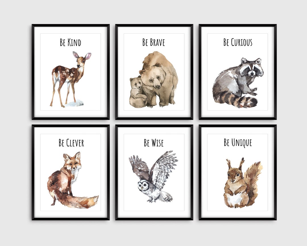 6 Forest Animal Prints, Woodland Nursery Prints, Printable Art, Animal