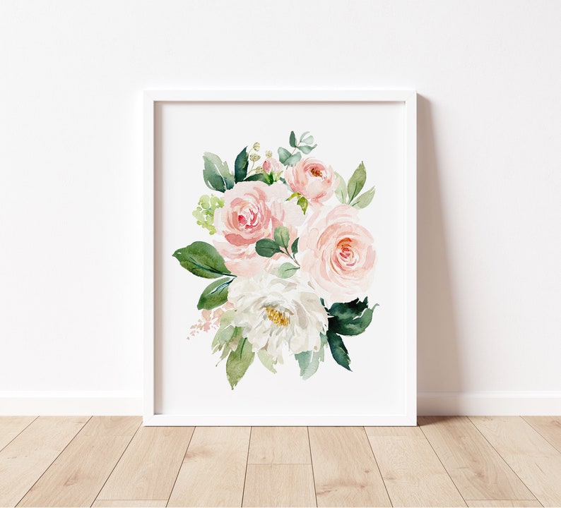 Girl Nursery Blush Pink Floral Bouquets, Pig Cow Print, Watercolor ...