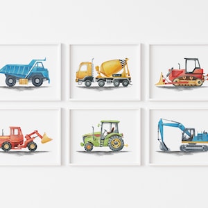 Construction Nursery Wall Art, Vehicle Nursery Decor, Kids Gallery Wall Set, Truck Wall Art, Transportation Print Nursery, Digital Download,