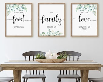 Set of 3 Bless the food before us Prints, Dining Room Decor, Kitchen Wall Art, Home Decor, Kitchen Art Prints, Bible Verse Wall Art, Rustic,