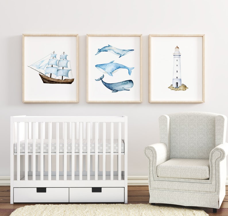 Set of 3 Nautical Nursery Wall Decor Baby Boy Nautical Etsy