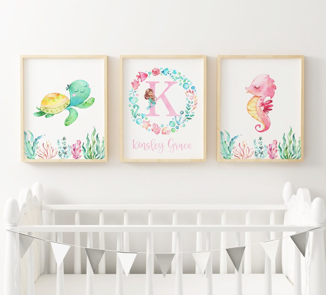 Personalized Baby Name Print, Mermaid Prints, Baby Girl, Ocean Nursery ...