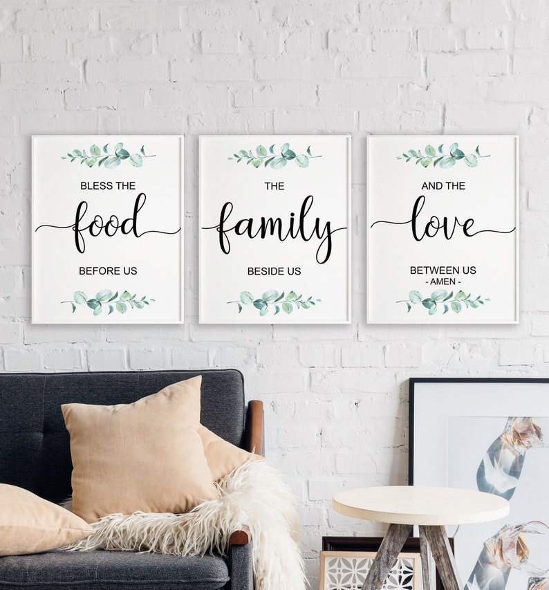 Bible Verse Wall Art Home Decor Kitchen Wall Art Dining Room Decor Kitchen Signs Eucalyptus Prints Bless The Food Before Us Prints Digital Prints Art Collectibles Kromasol Com