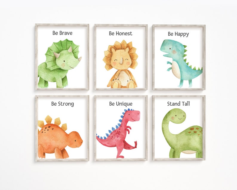 Set of 6 Boy Nursery Dinosaur Prints, Nursery Wall Art, Dinosaur Decor ...