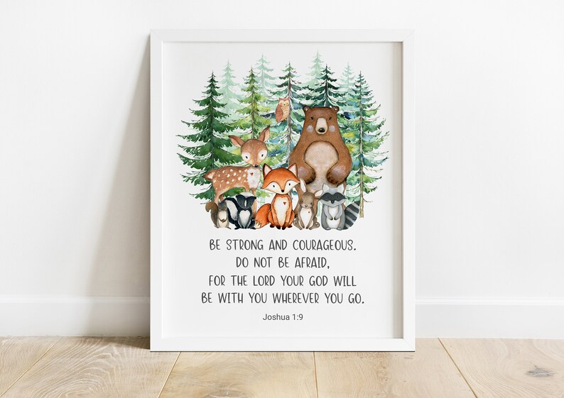 Nursery Bible Verse Print Evergreen Trees Boy Wall Art Christian Gift Woodland Nursery Prints Christian Nursery Wall Art Nursery Decor