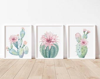 Pink Mint Cactus Prints, Succulent Prints, Botanical Print, Living Room Wall Art, Printable Art, Cactus Art, Home Decor, Cacti Wall Decor,