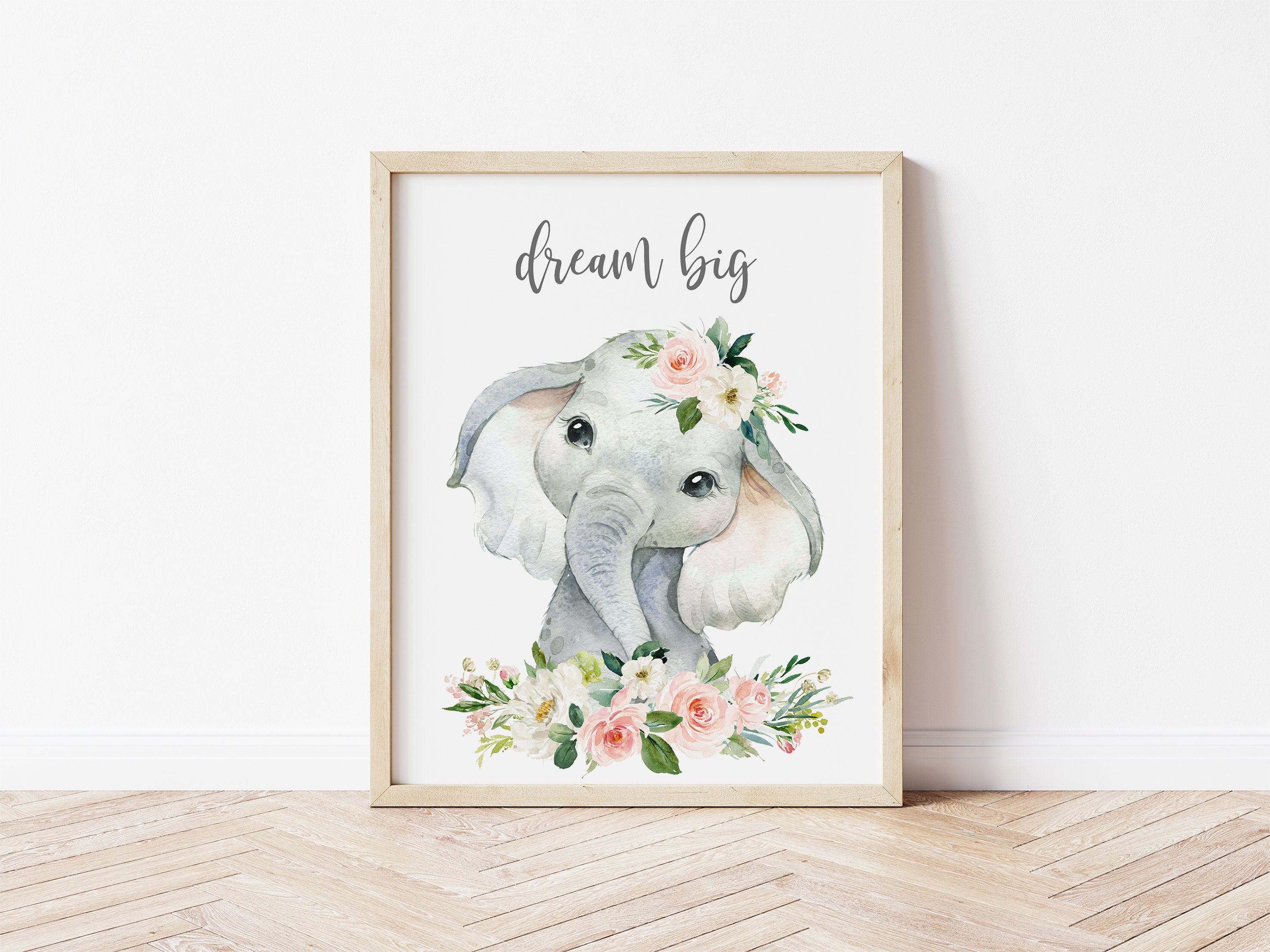 Blush Pink Floral Safari Animal Prints, Nursery Wall Decor, Watercolor ...