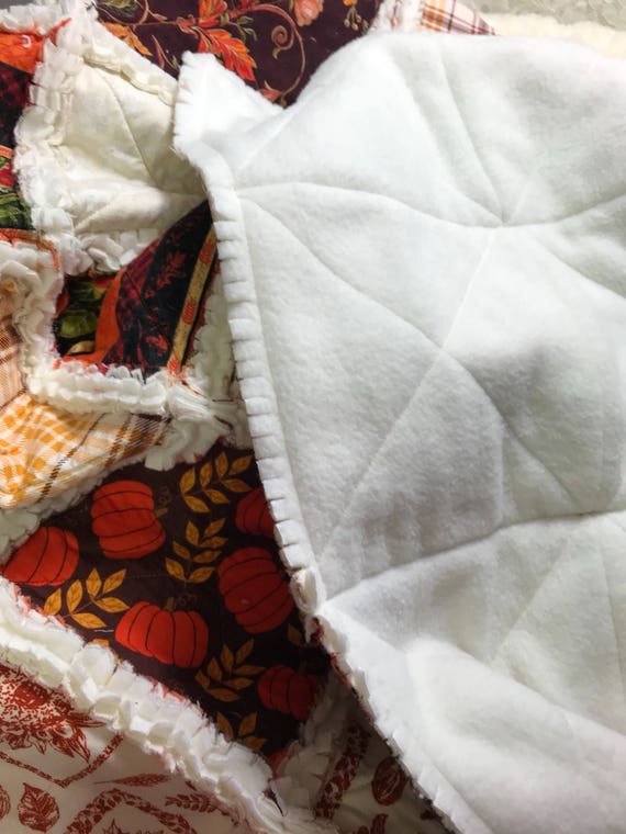Autumn Rag Quilt Autumn Blanket Blanket Autumn Orange and cream Autumn Quilt Rag Quilt,54 x76