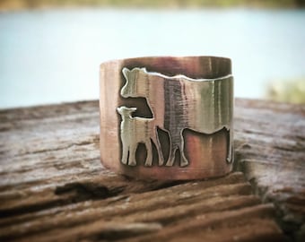 Copper and Sterling Cow/Calf Ring
