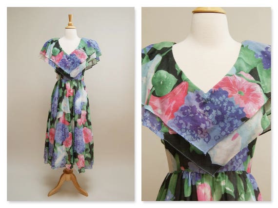 Vintage 80s Does 50s Spring Garden Dress Vintage 1