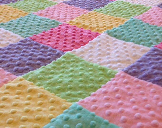 Pastel Quilt, Baby Girl Minky Quilt, Double Satin Binding,michael