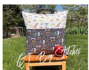 Dinosaur Child's Book Pocket Pillow Cover, Reading Pillow Cover Made With Piping & Zipper, Add Embroidered Child's Name, Ready To Ship