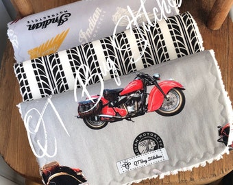 Motorcycle Burp Cloth Set: Cotton Chenille Triple Layer Baby Shower Gift,