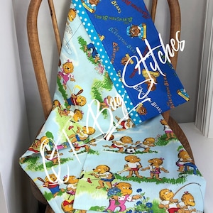 Bear Child Pillow Case, Nostalgic Out Of Print Moda Fabric Handmade Bear Pillow Case, Gift For Kids, Ready To Ship, Standard Size