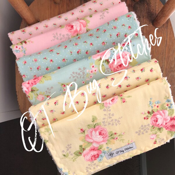 Shabby Chic Amberley Floral Bouquet & Dot Triple Layer Cotton Chenille Burp Cloths, Sold Separately, Ready To Ship,Out Of Print Fabric