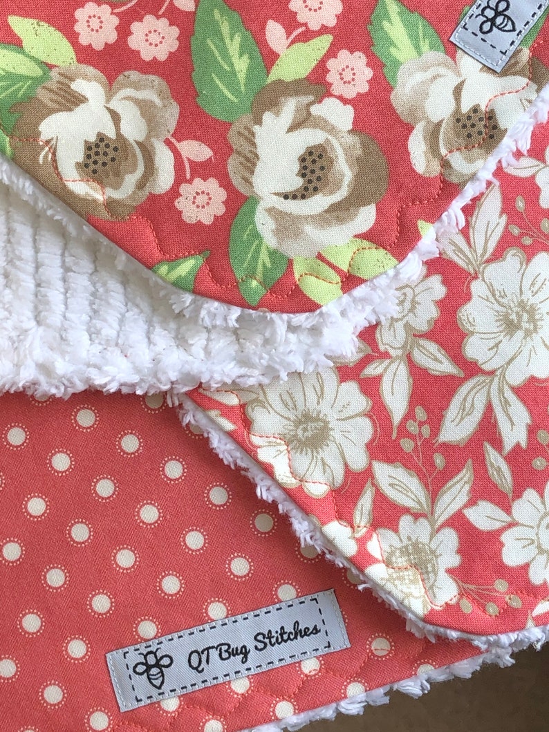 Bloomington Floral Cotton Chenille Burp Cloth Set Handmade