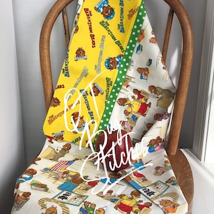 Bear School Pillow Case, Original Nostalgic Out Of Print Moda Fabric Pillow Case, Handmade Gift, Gift For Kids, Ready To Ship, Standard Size