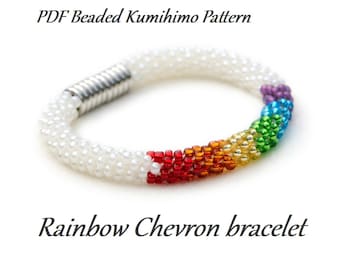 PDF Beaded Kumihimo Pattern - Rainbow Chevron Kumihimo bracelet