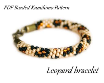 PDF Beaded Kumihimo Pattern - Leopard Kumihimo bracelet