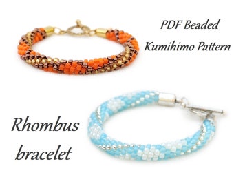 PDF Beaded Kumihimo Pattern - Rhombus Kumihimo bracelet