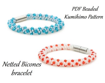 PDF Beaded Kumihimo Pattern - Netted Bicones Kumihimo bracelet