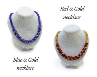 Beaded kumihimo Ricicles necklaces - Red and Gold or Blue and Gold with toggle clasp