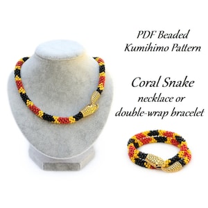 PDF Beaded Kumihimo Pattern Coral Snake Kumihimo necklace / double-wrap bracelet image 1