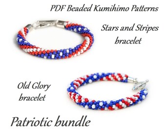 PDF Beaded Kumihimo Patterns - Patriotic bundle - Stars and Stripes & Old Glory Kumihimo bracelet tutorials