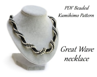 PDF Beaded Kumihimo Pattern - Great Wave Kumihimo Necklace tutorial