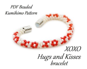 PDF Beaded Kumihimo Pattern - XOXO - Hugs and Kisses Kumihimo bracelet