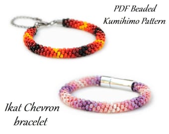 PDF Beaded Kumihimo Pattern - Ikat Chevron Kumihimo bracelet