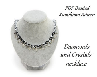 PDF Beaded Kumihimo Pattern - Diamonds and Crystals Kumihimo necklace